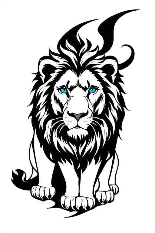 Black And White Lion With Blue Eyes