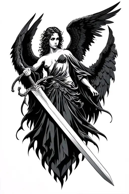 Dark Angel Holding Sword With Wings