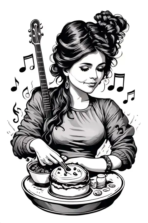 Full Sleeve Tattoo About Music And Baking