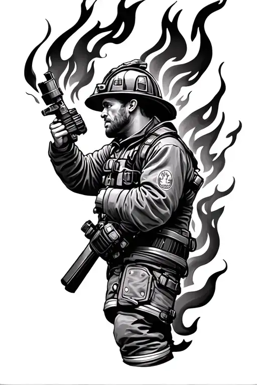 Firefighter Battling Flames Left Arm