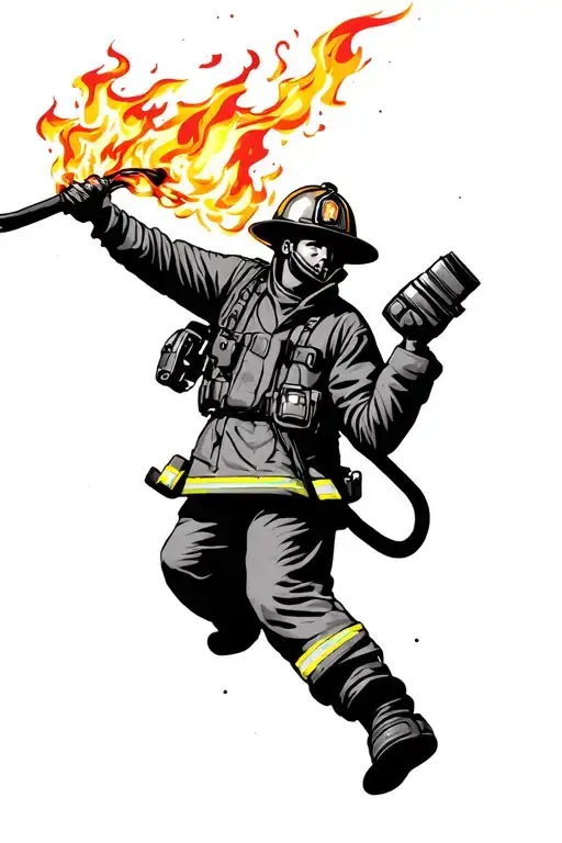 Firefighter Reaching Through The Fire