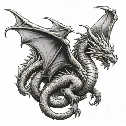 Medieval Dragon Protecting 3 Cubs