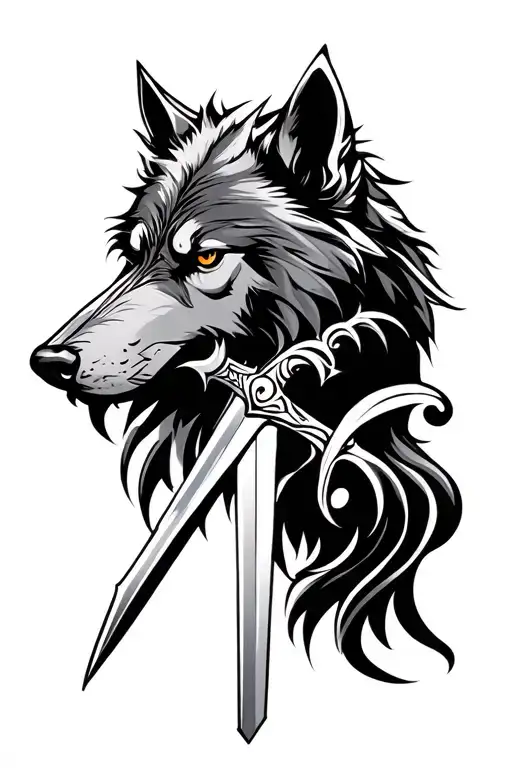 Tribal Wolf And Sword Piercing
