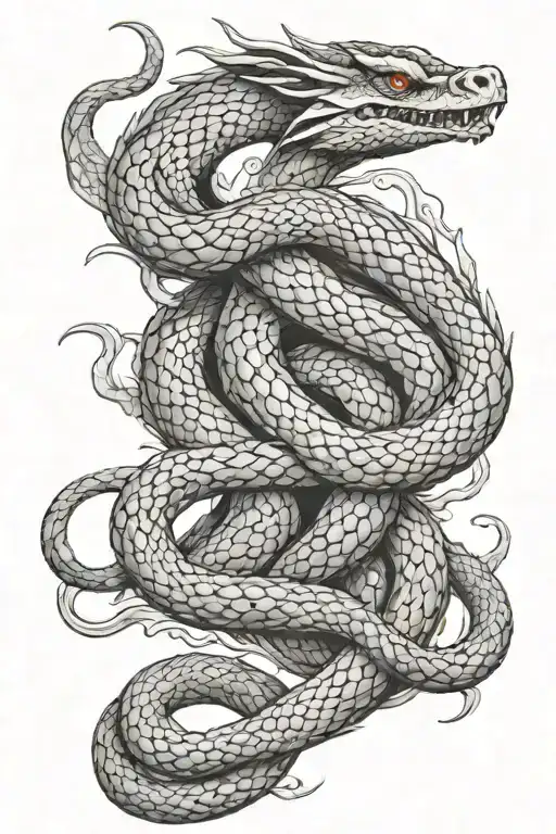 A Snake And Dragon Intertwined As If They Were In A Battle