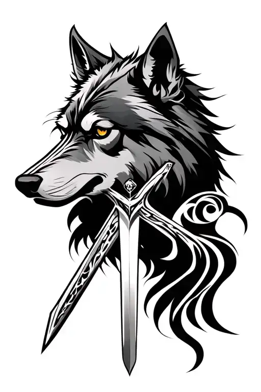 Tribal Wolf And Sword Piercing