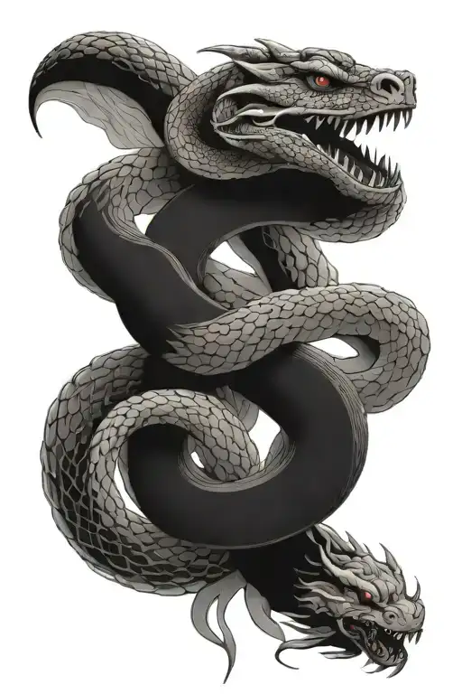 A Snake And Dragon Wrapping Around Each Other