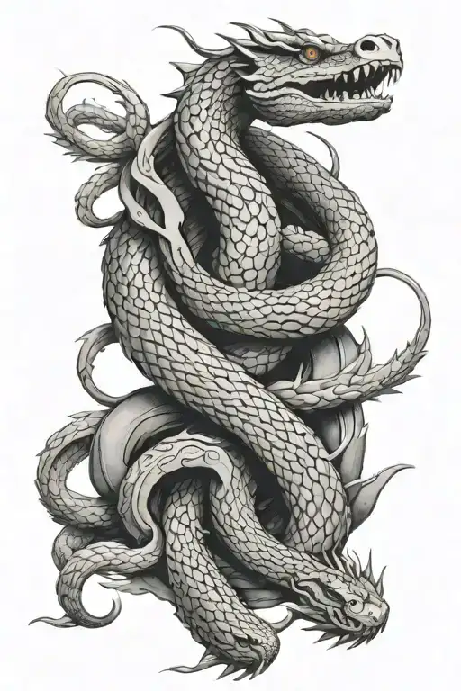 A Snake And Dragon Wrapping Around Each Other With Their Heads Meeting At The Top