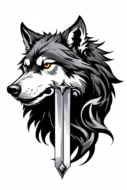 Tribal Wolf And Sword Piercing