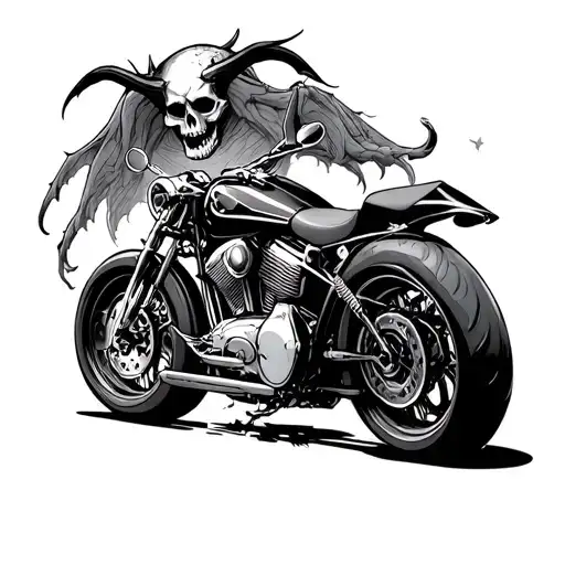 Motorcycle With Demon Skull Above It