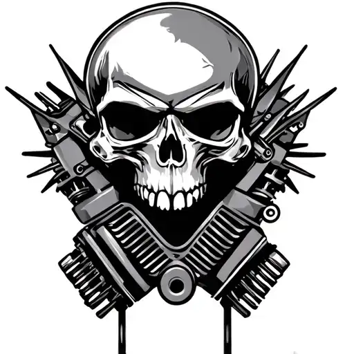 Motorcycle Engine With Skull Above It