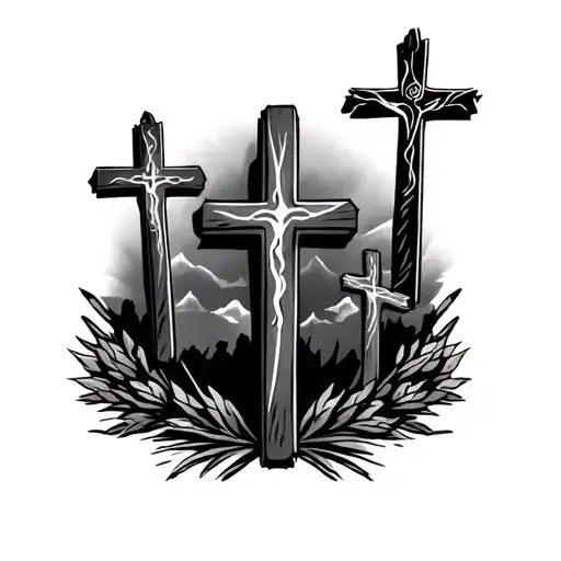 Christian Three Crosses With Yahweh Always With Me