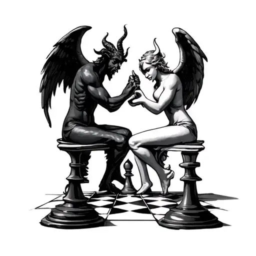 Devil And Angel Playing Chess