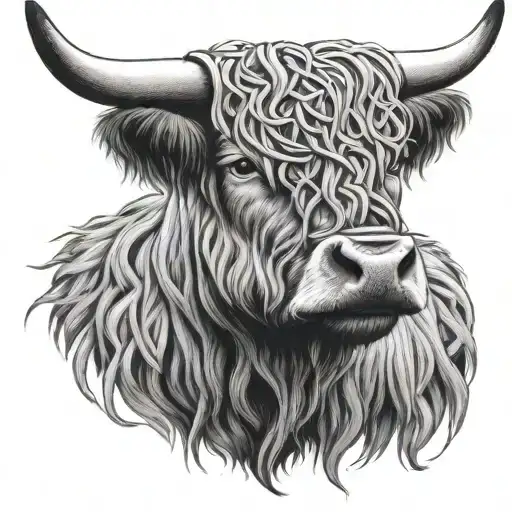 Celtic Knot Behind The Head Of A Highland Cow