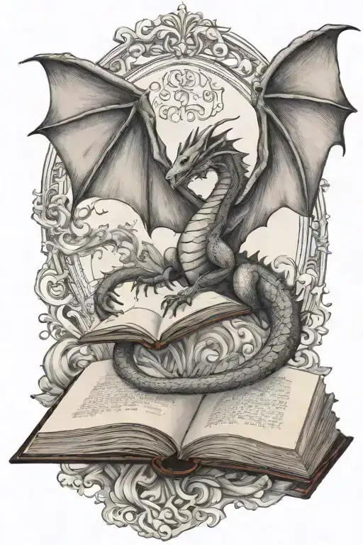 Dragon Flying Over A Book Open