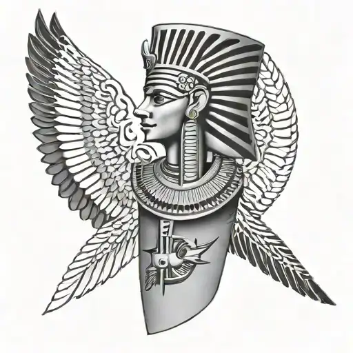 Sleeve Tattoo Featuring Ancient Egypt And A Cardinal