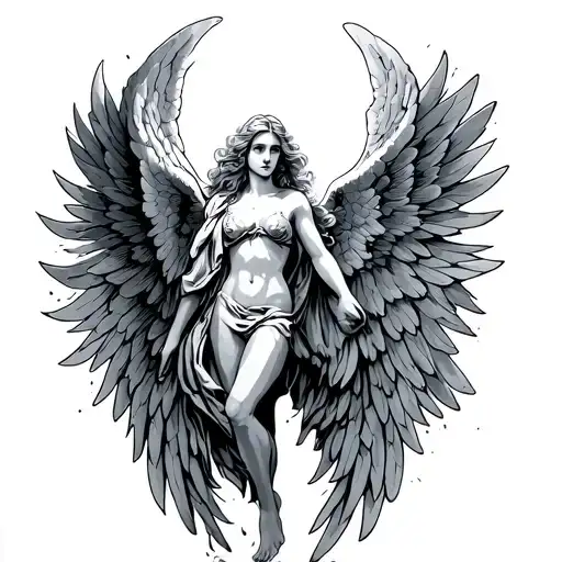 Angel Line Art Representation Simple Wings