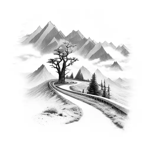 A Winding Road With Trees On Either Side And A Mountain In The Middle Blocking The Road