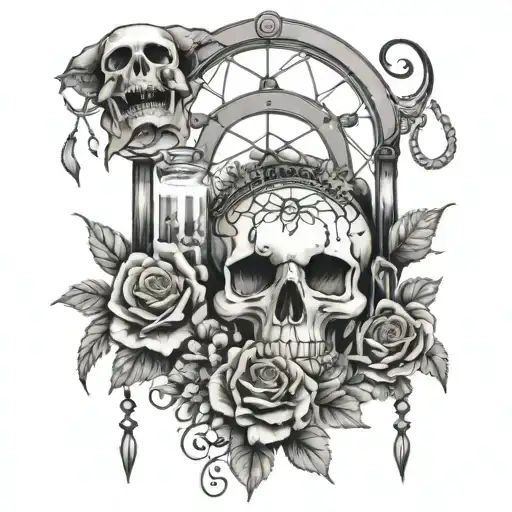 Skull Roses Queen Anne's Lace Dream Catcher Hour Glass Water Firework