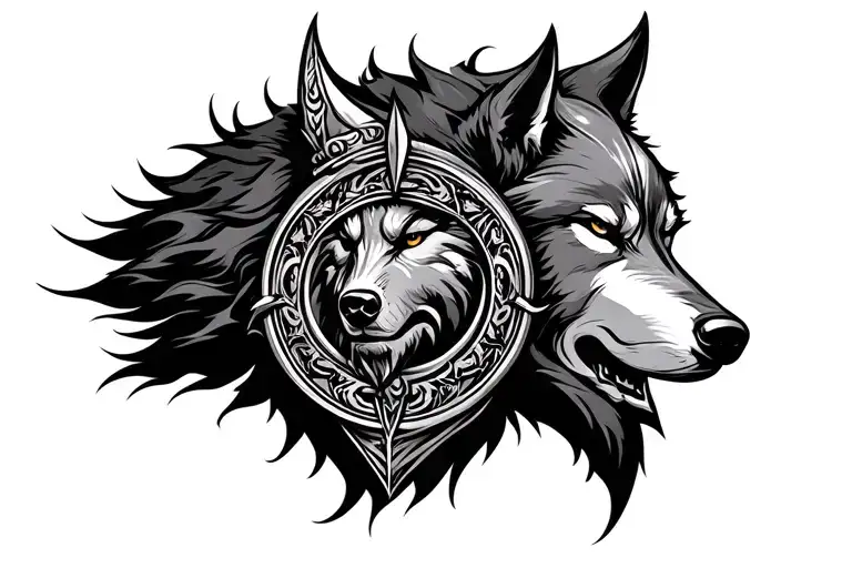 Circle Viking Head Wolf