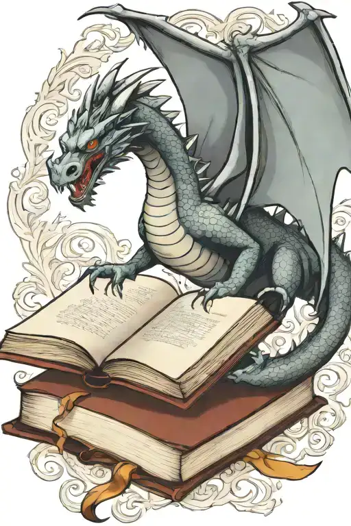 Dragon Flying Over A Book Style Illustration