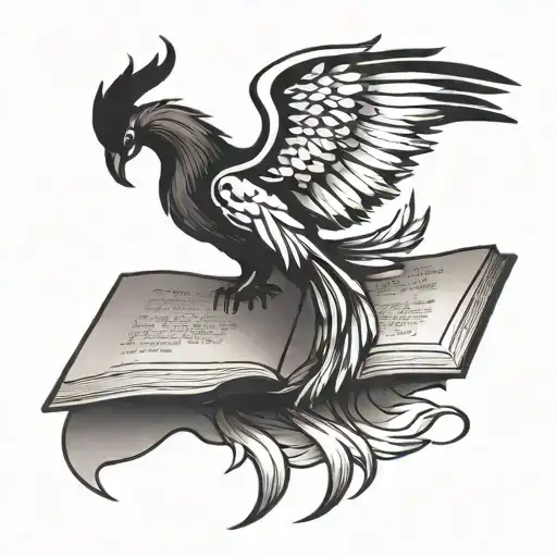 A Silhouette Of A Phoenix Sitting On Top Of An Open Book