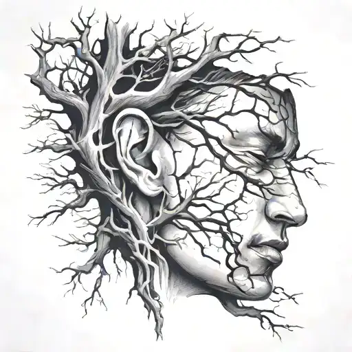 Broken Face Into Tree Growing