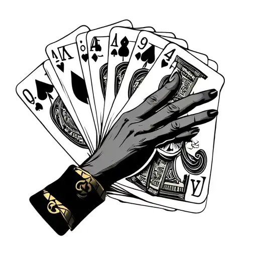 Joker On Hand With Money Cards And Numbers 444