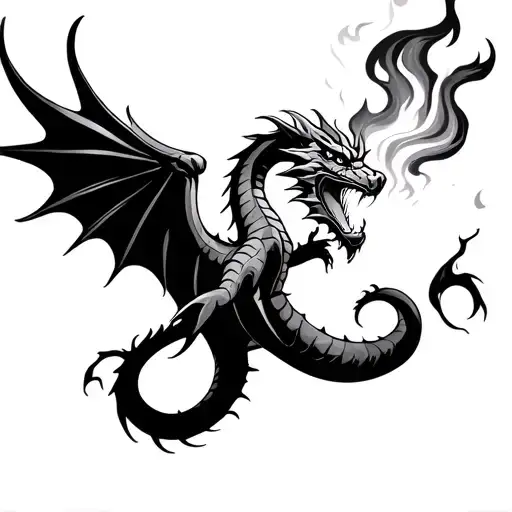 Rainbow Serpentine Dragon Flying Breathing Fire