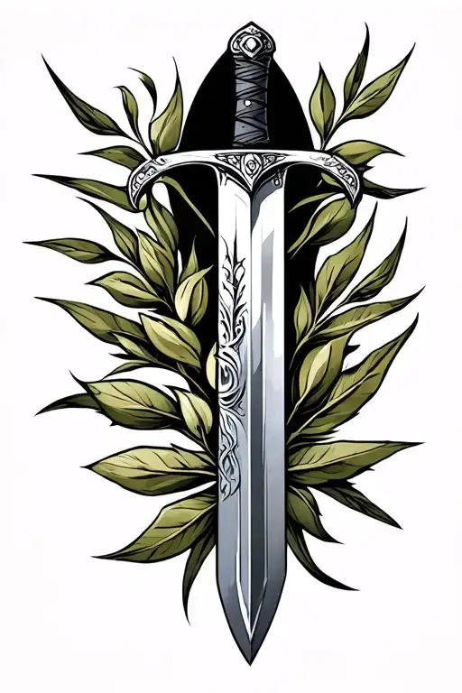 Long Sword Mix With Olive Brance Symbolize Balance Between Strength And Emotion