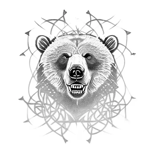 Grizzly Bear With Celtic Warrior Face Paint