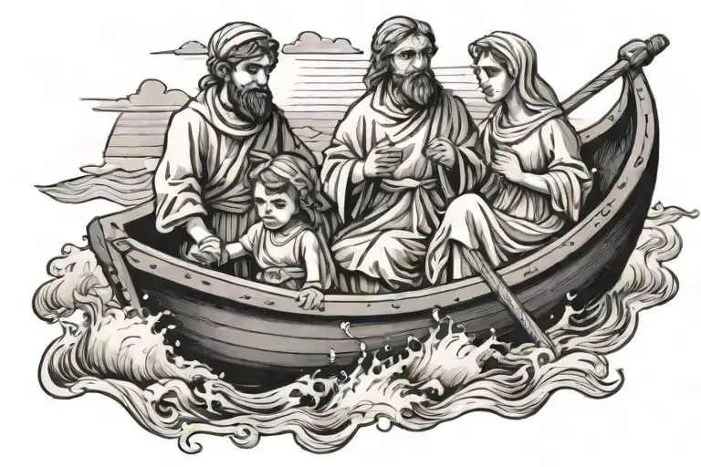 Christian Holy Family Crossing The English Channel In A Small Inflatable Boat