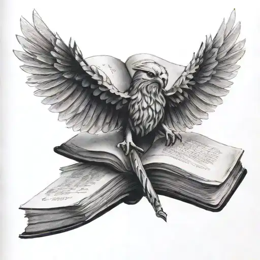 Hegwig Flying Over A Book With A Wand Facing Upwards