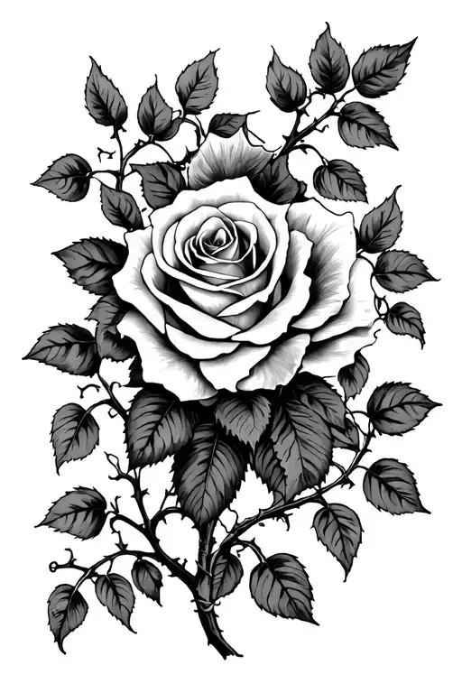 Roses Spread Out And Connected Trough A Vine Growing With Small Leafs And Thorns On The Vines