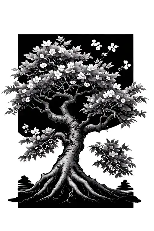 A Japanese Cherry Tree With Roots And Flowers Growing