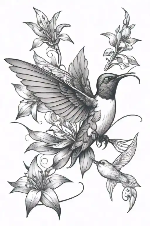 Lilys Leaf Intertwined Hummingbird Hovering