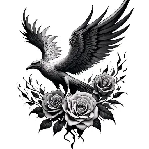 Firebird Phoenix Rising And Burnt Roses