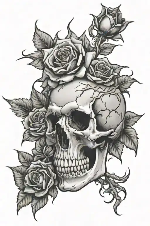 Skull And Roses With Thorns