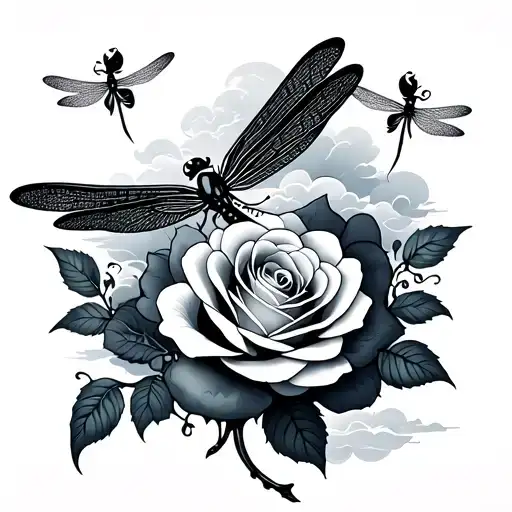 Roses Dragonfly Clouds