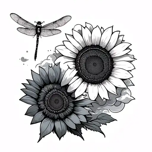 Sunflower Dragonfly Clouds Forming The Shape