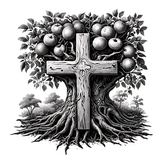 Cross With Tree Growig Out Of It Bearing Fuits
