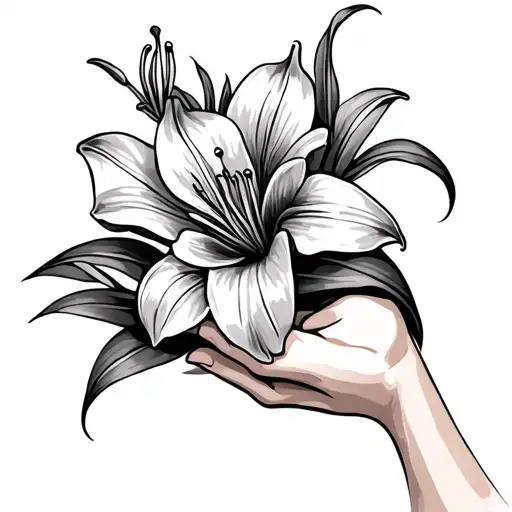 Henna Dipped Hand Holding A Lily Flower