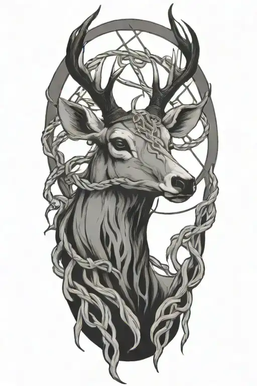 Half Sleeve Gaelic Knots Ropes Symbol Around Deer Skull