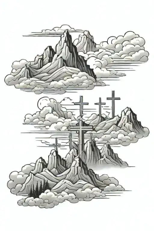 3 Mountains With 3 Crosses On The Mountains And Clouds In The Background