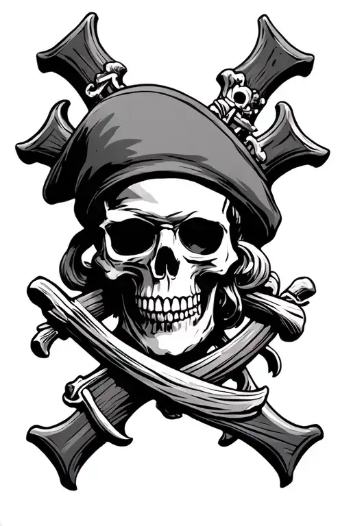 Pirate Skull Around A Cross Surrounded