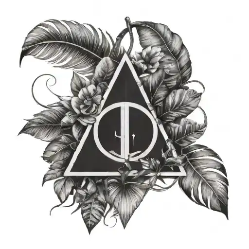 Deathly Hallows Symbol And Tropical Plants Intertwined