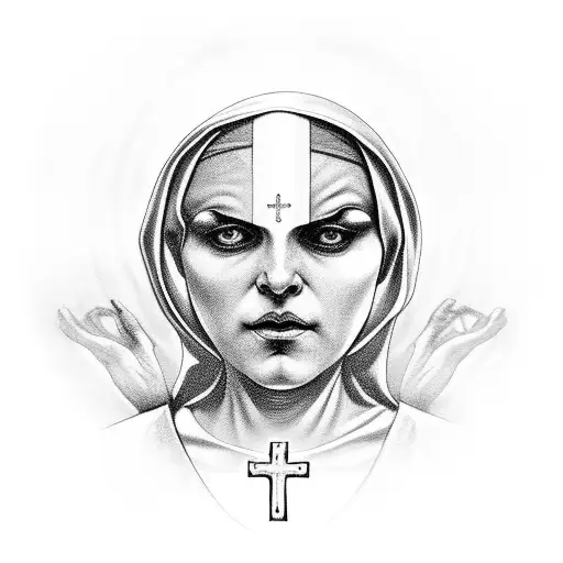 Possessed Nun Holding Inverted Cross Rosary