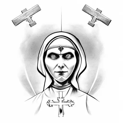 Possessed Nun Holding Inverted Cross Rosary