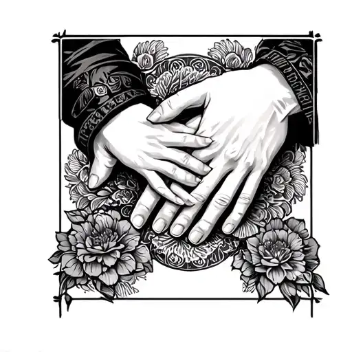 Two Hands Given By The Grandmother And Grandson With The Name Maru Around