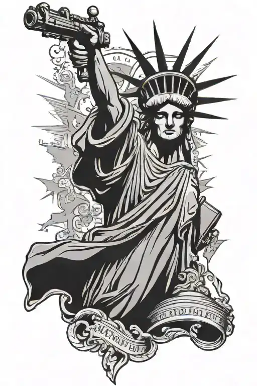 Statue Of Liberty Masked Holding Assault Rifle With Constitution In Background