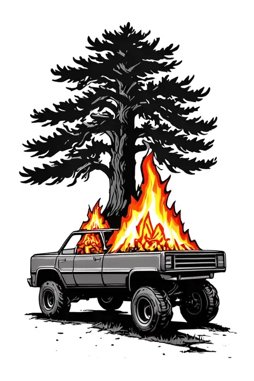 Bonfire On Wheels In Front Of A Tree